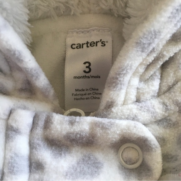 Carters (3M) Infant One piece Animal Print Baby Footie Outerwear Hood Flip Mitts - Picture 2 of 7